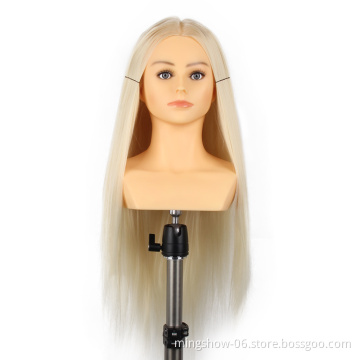 Hairdressing barber mannequin training heads long  hair white  with shoulders